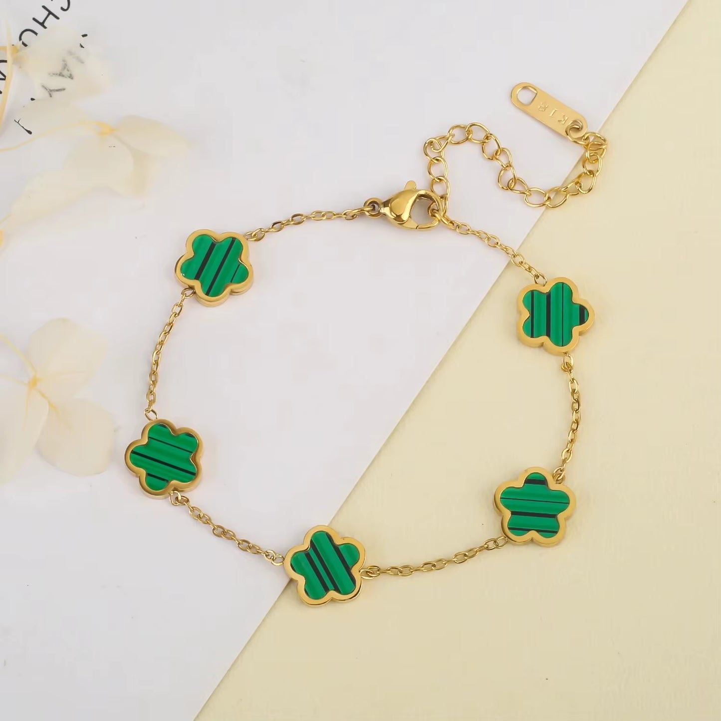 Stainless Steel Plum Blossom Gold Plated Bracelet Five Leaf Flower Jewelry Clover