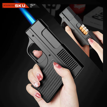Professional Pistol Lighter Torch Gas Gun Set - 10 PCS Windproof Cigar and Cigarette Holders
