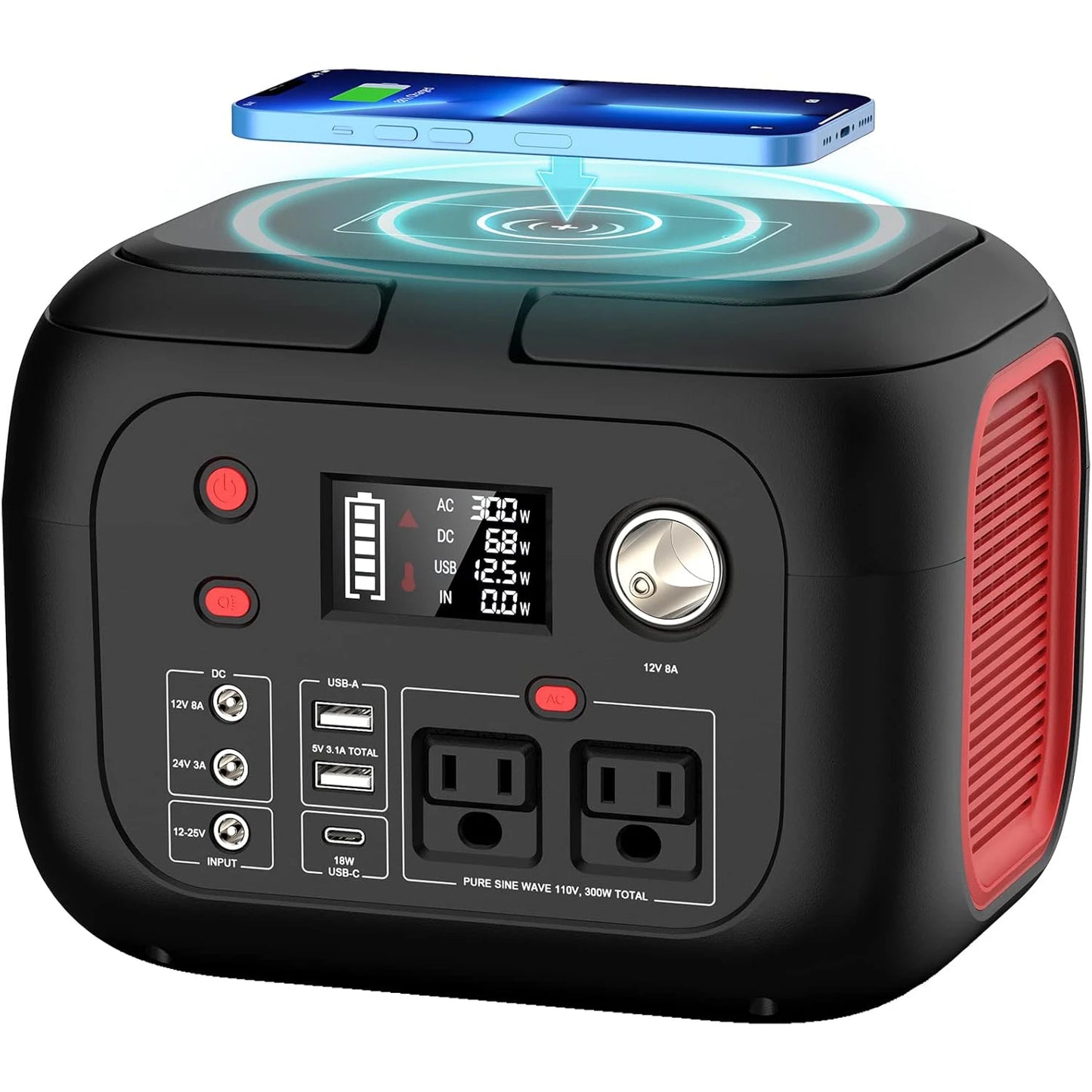 Portable Power Station with 600W/300W/200W/120W Output, 110V AC Outlets, Solar Generator and Energy Storage Solution for Camping, Travel, RV, and Home Use