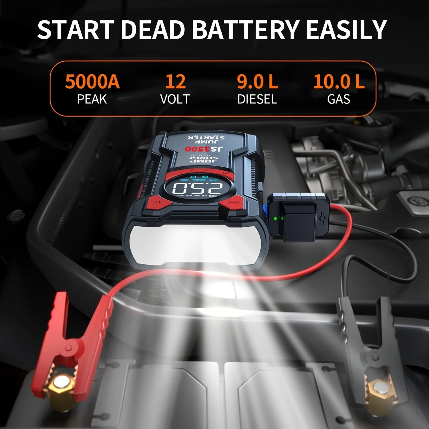Car Jump Starter Air Compressor with Power Bank Portable Electric Pump Battery Booster 12V Jump Box with Flashlight