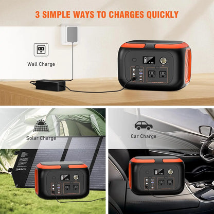 Portable Power Station with 600W/300W/200W/120W Output, 110V AC Outlets, Solar Generator and Energy Storage Solution for Camping, Travel, RV, and Home Use