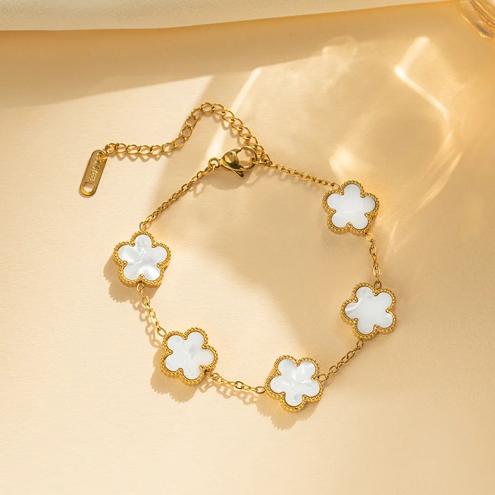 Elegant Adjustable Five-Leaf Flower Stainless Steel Bracelet for Women - Trendy Jewelry for Parties, Birthdays, and Everyday Wear