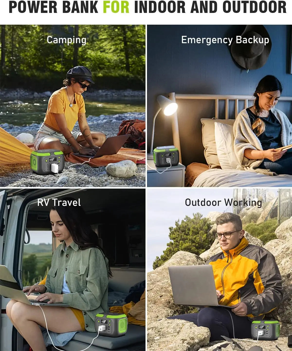 Portable Power Station with 600W/300W/200W/120W Output, 110V AC Outlets, Solar Generator and Energy Storage Solution for Camping, Travel, RV, and Home Use