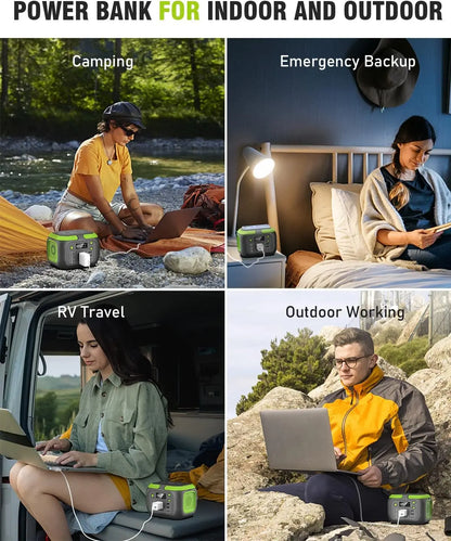 Portable Power Station with 600W/300W/200W/120W Output, 110V AC Outlets, Solar Generator and Energy Storage Solution for Camping, Travel, RV, and Home Use