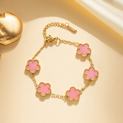 Elegant Adjustable Five-Leaf Flower Stainless Steel Bracelet for Women - Trendy Jewelry for Parties, Birthdays, and Everyday Wear