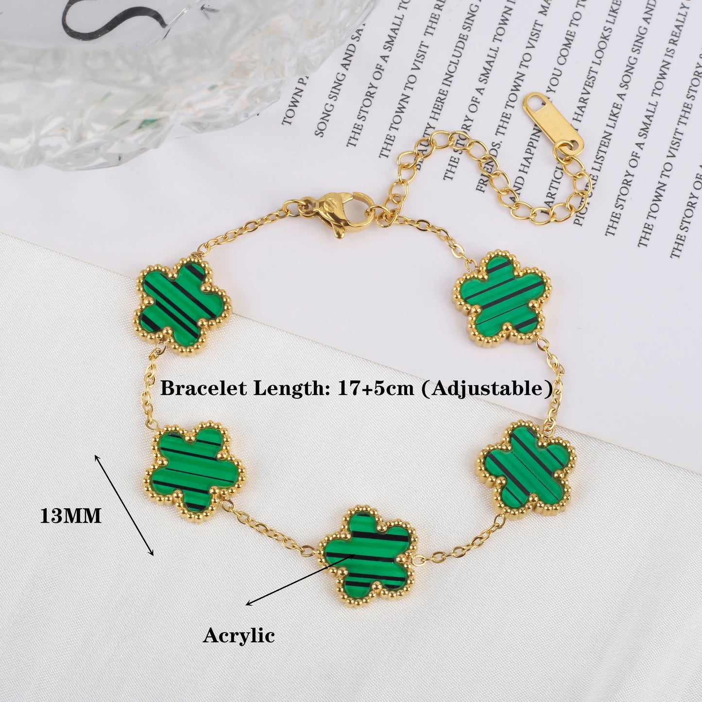Stainless Steel Plum Blossom Gold Plated Bracelet Five Leaf Flower Jewelry Clover