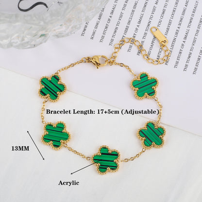 Stainless Steel Plum Blossom Gold Plated Bracelet Five Leaf Flower Jewelry Clover