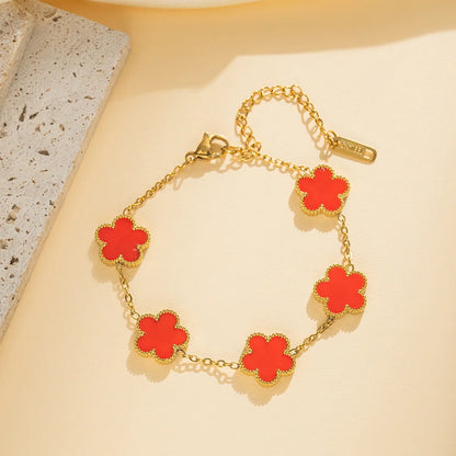 Elegant Adjustable Five-Leaf Flower Stainless Steel Bracelet for Women - Trendy Jewelry for Parties, Birthdays, and Everyday Wear