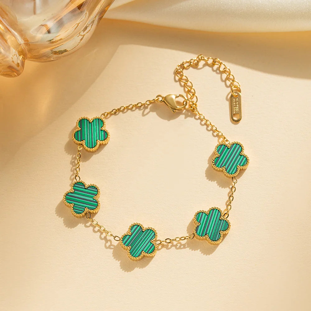 Elegant Adjustable Five-Leaf Flower Stainless Steel Bracelet for Women - Trendy Jewelry for Parties, Birthdays, and Everyday Wear
