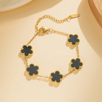 Elegant Adjustable Five-Leaf Flower Stainless Steel Bracelet for Women - Trendy Jewelry for Parties, Birthdays, and Everyday Wear