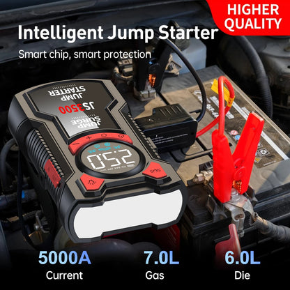 Car Jump Starter Air Compressor with Power Bank Portable Electric Pump Battery Booster 12V Jump Box with Flashlight