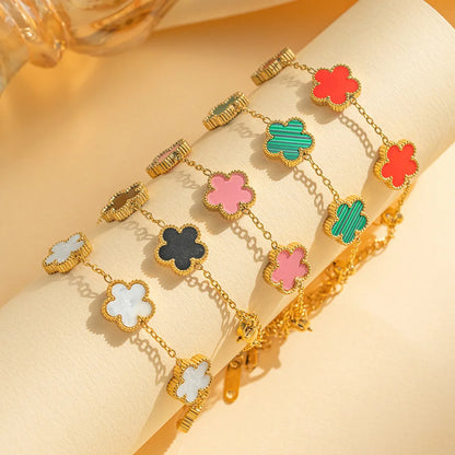 Elegant Adjustable Five-Leaf Flower Stainless Steel Bracelet for Women - Trendy Jewelry for Parties, Birthdays, and Everyday Wear