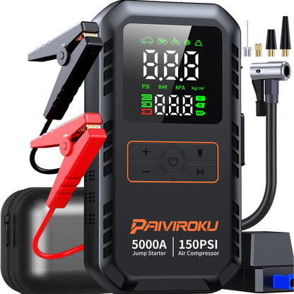 Car Jump Starter Air Compressor with Power Bank Portable Electric Pump Battery Booster 12V Jump Box with Flashlight
