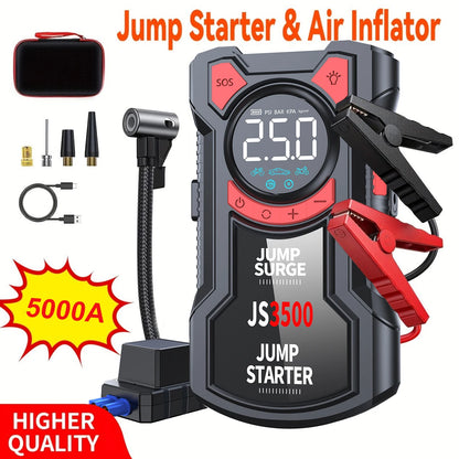 Car Jump Starter Air Compressor with Power Bank Portable Electric Pump Battery Booster 12V Jump Box with Flashlight
