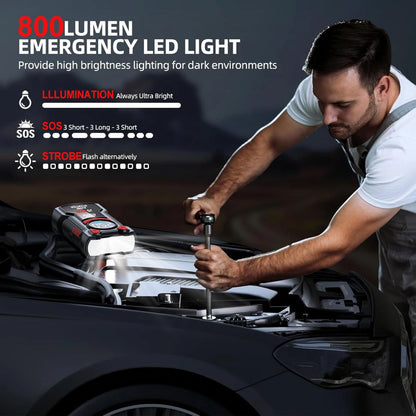 Car Jump Starter Air Compressor with Power Bank Portable Electric Pump Battery Booster 12V Jump Box with Flashlight