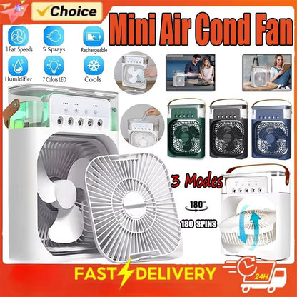 Portable Humidifier Fan Air Conditioners USB Electric Fan LED Night Light Water Mist Fun 3 in 1 Air Cooler Humidifie for Home