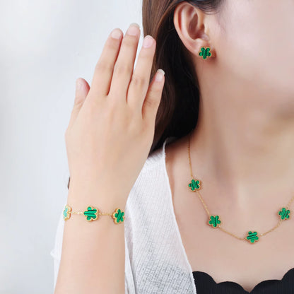 Stainless Steel Plum Blossom Gold Plated Bracelet Five Leaf Flower Jewelry Clover