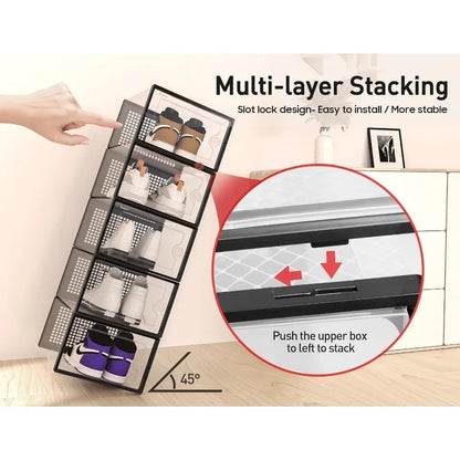 1Pc/2Pcs Large Shoe Storage Boxes Organizers Clear Plastic Stackable 12 Pack, Shoe Rack & Holder Substitute, Sneaker Containers
