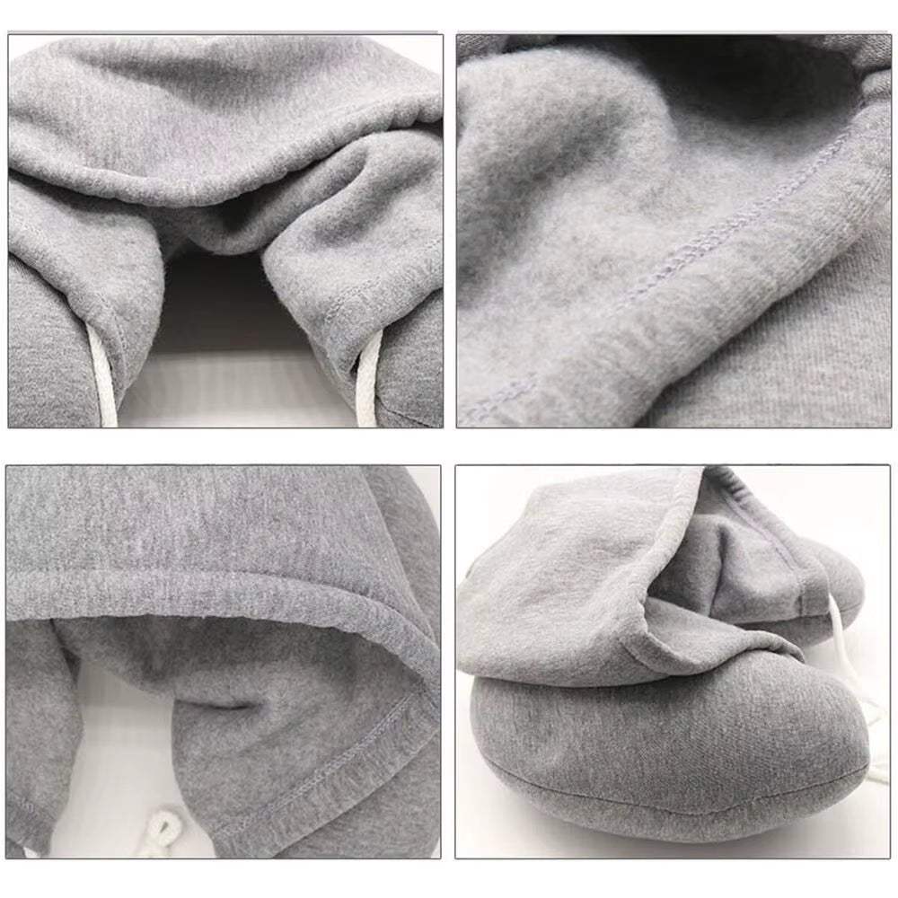 U-Shape Soft Comfortable Hooded Neck Travel Pillow Airplane Pillow with Hoodie