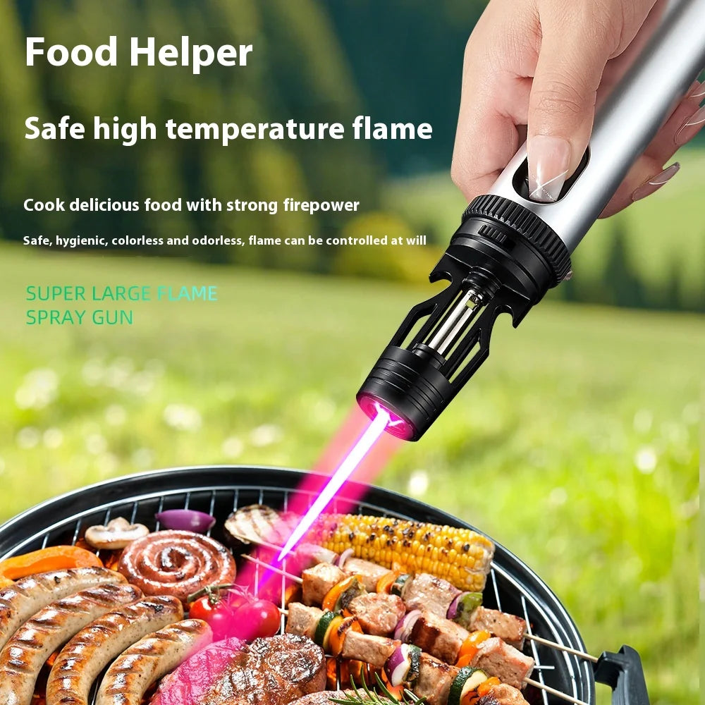 BBQ Barbecue Powerful Metal Gas Lighter Windproof Turbo Jet Red Blue Flame Kitchen Torch Cigar Smoking Accessories