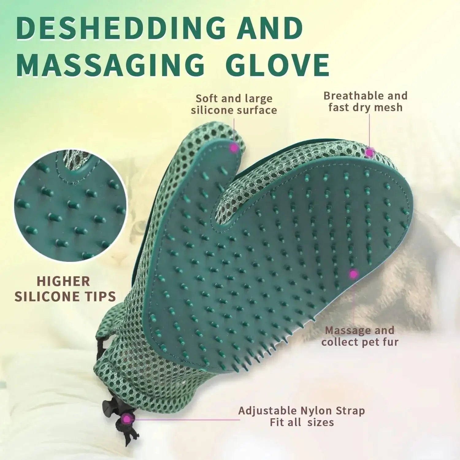 1Pc 2 in 1 Cat Hair Glove & Pet Fur Remover Glove, Dog Grooming Glove Brush for Shedding, Pet Hair Remover Mitt for Cleaner