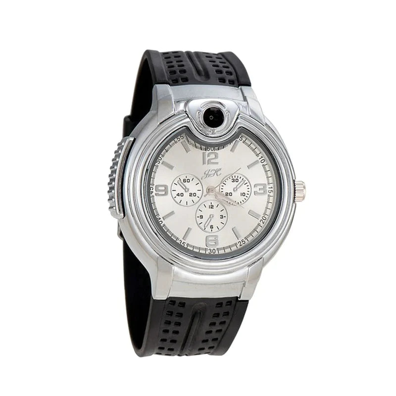 Metal Open Flame Lighter Watch - Creative Sports Design for Men with Adjustable Flame