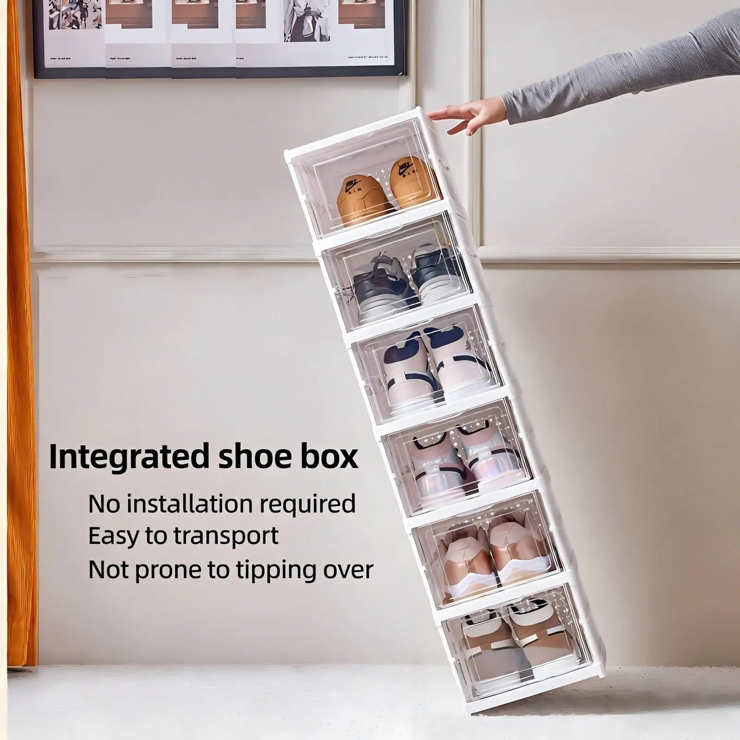 Foldable Clear Shoe Storage Organizer - Stackable Dustproof Sneaker Box Rack for Closet, Dorm, and Apartment