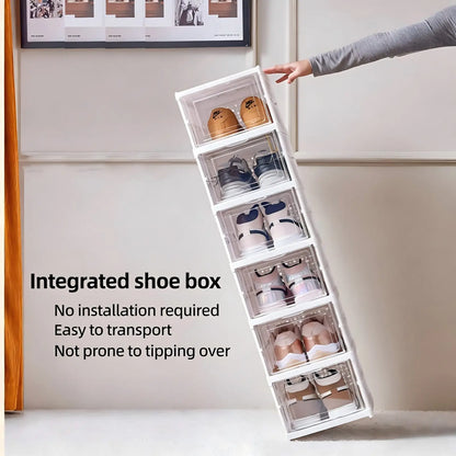 Foldable Clear Shoe Storage Organizer - Stackable Dustproof Sneaker Box Rack for Closet, Dorm, and Apartment