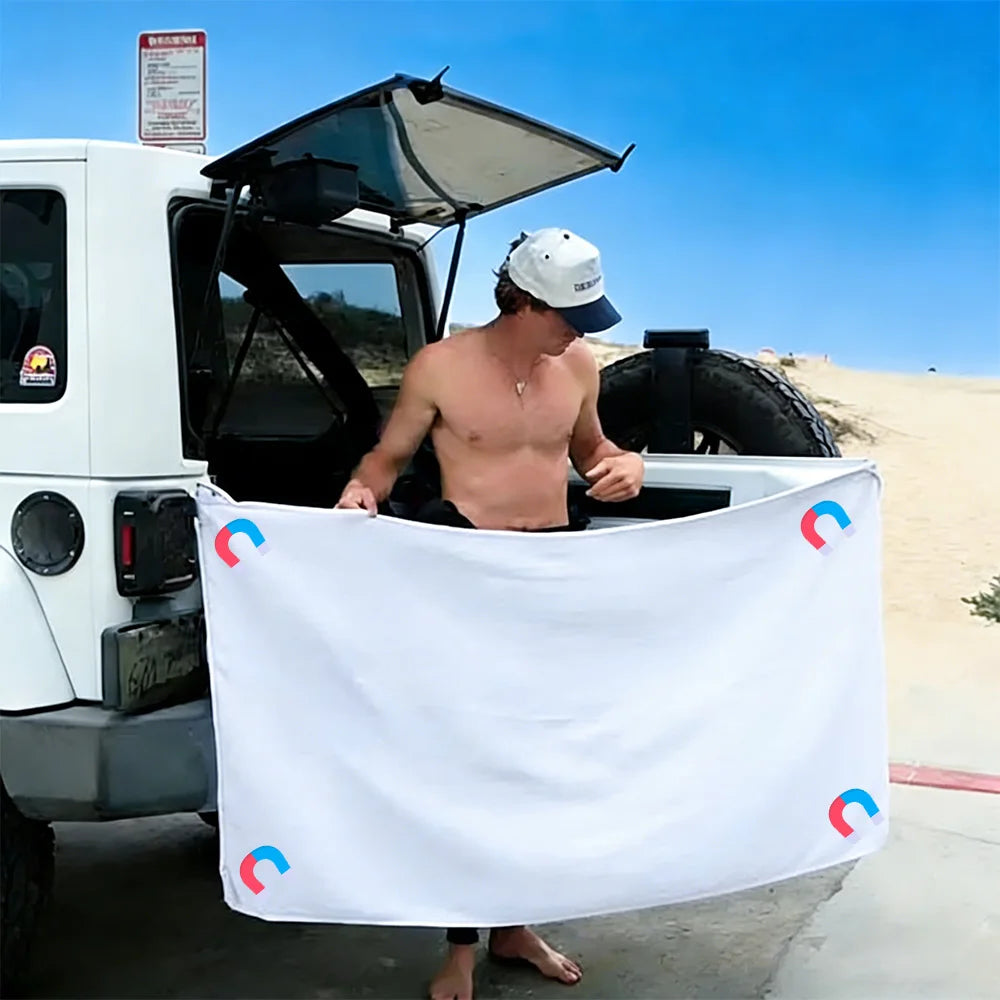 Multifunctional Outdoor Magnetic Bath Towel Coral Fleece Portable Magnet Towels Quick-Drying Beach Towel Bathroom Accessories