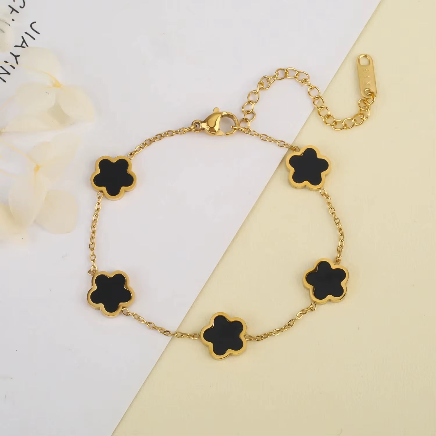 Stainless Steel Plum Blossom Gold Plated Bracelet Five Leaf Flower Jewelry Clover