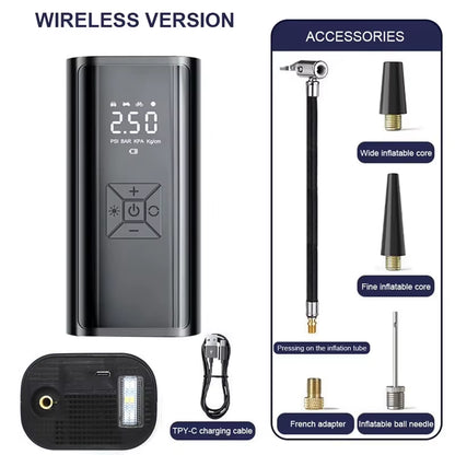 Powerful Wireless Car Air Compressor - Versatile Electric Tire Inflator for Cars, Motorcycles, Bicycles, and More!