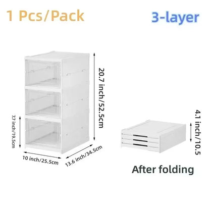 Foldable Clear Shoe Storage Organizer - Stackable Dustproof Sneaker Box Rack for Closet, Dorm, and Apartment