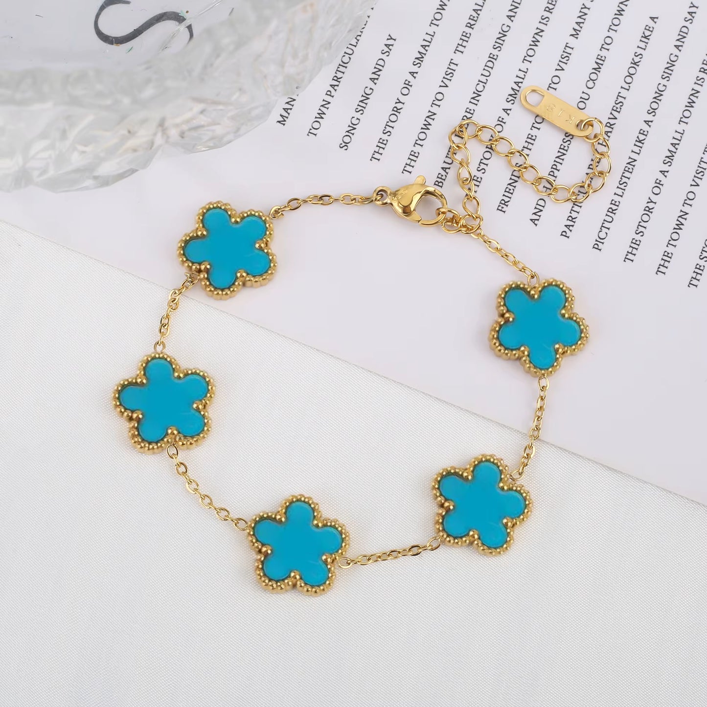 Stainless Steel Plum Blossom Gold Plated Bracelet Five Leaf Flower Jewelry Clover