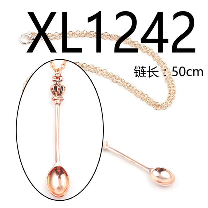 Alice Vintage Gold Crown Spoon Pendant Necklace 