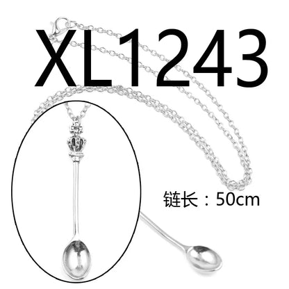 Alice Vintage Gold Crown Spoon Pendant Necklace 