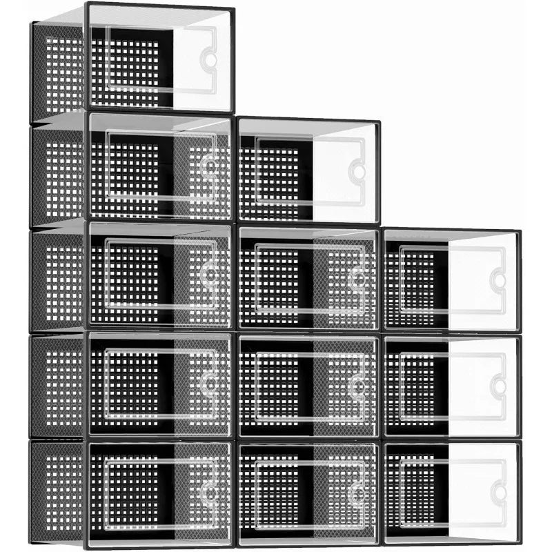 1Pc/2Pcs Large Shoe Storage Boxes Organizers Clear Plastic Stackable 12 Pack, Shoe Rack & Holder Substitute, Sneaker Containers