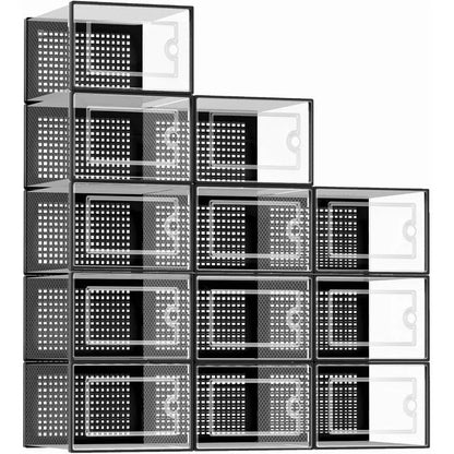 1Pc/2Pcs Large Shoe Storage Boxes Organizers Clear Plastic Stackable 12 Pack, Shoe Rack & Holder Substitute, Sneaker Containers