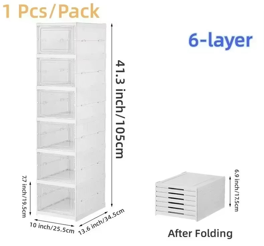 Foldable Clear Shoe Storage Organizer - Stackable Dustproof Sneaker Box Rack for Closet, Dorm, and Apartment