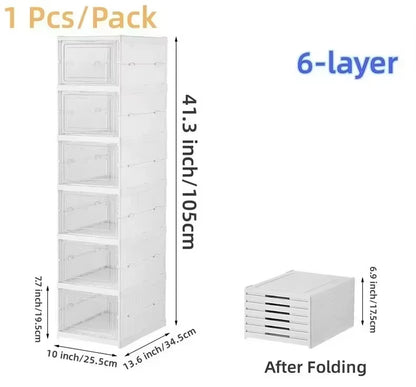 Foldable Clear Shoe Storage Organizer - Stackable Dustproof Sneaker Box Rack for Closet, Dorm, and Apartment