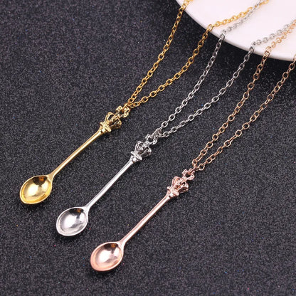 Alice Vintage Gold Crown Spoon Pendant Necklace 