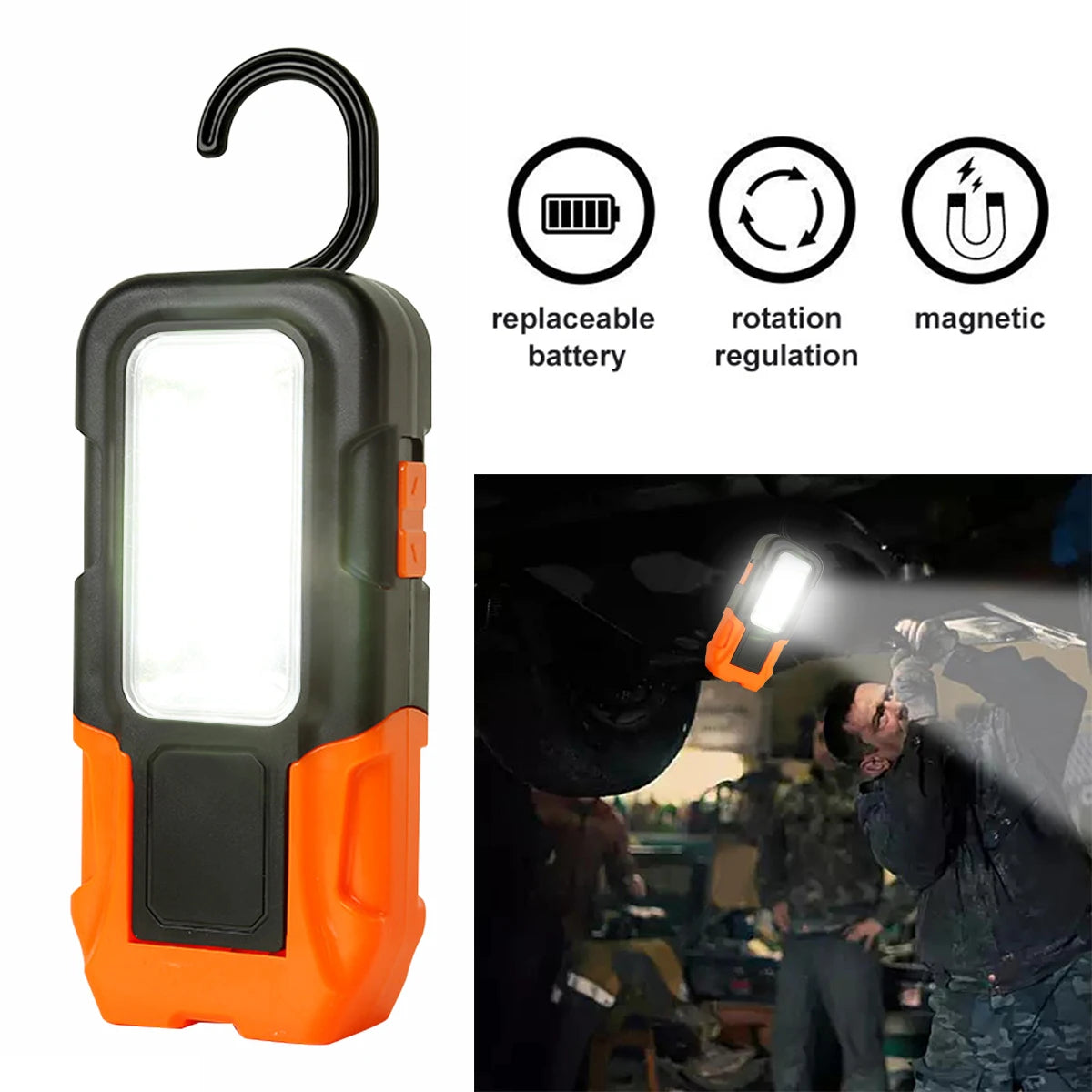 Portable Torch Strong Magnet COB LED Flashlight 3 Mode Battery Operated Latern Waterproof Mini Torch for Outdoor Camping