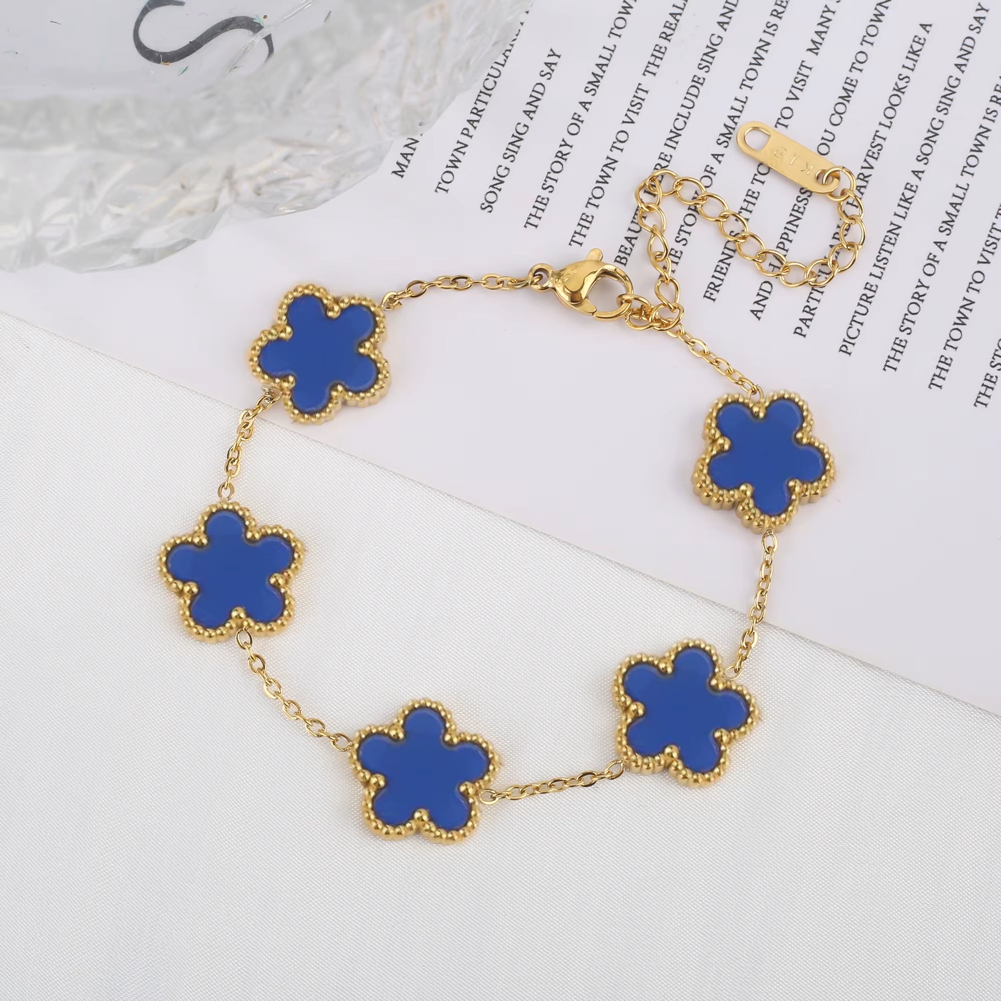 Stainless Steel Plum Blossom Gold Plated Bracelet Five Leaf Flower Jewelry Clover
