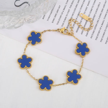 Stainless Steel Plum Blossom Gold Plated Bracelet Five Leaf Flower Jewelry Clover