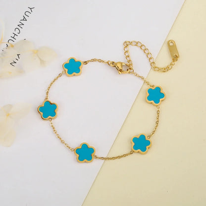 Stainless Steel Plum Blossom Gold Plated Bracelet Five Leaf Flower Jewelry Clover