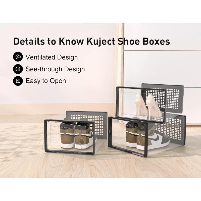 1Pc/2Pcs Large Shoe Storage Boxes Organizers Clear Plastic Stackable 12 Pack, Shoe Rack & Holder Substitute, Sneaker Containers