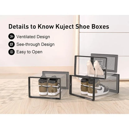 1Pc/2Pcs Large Shoe Storage Boxes Organizers Clear Plastic Stackable 12 Pack, Shoe Rack & Holder Substitute, Sneaker Containers